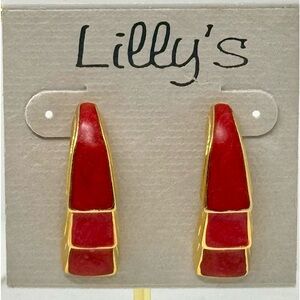 Vintage Lilly’s Red & Gold Triple Layer Enamel Geometric Drop Earrings